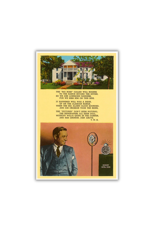 Will Rogers Tribute Postcard