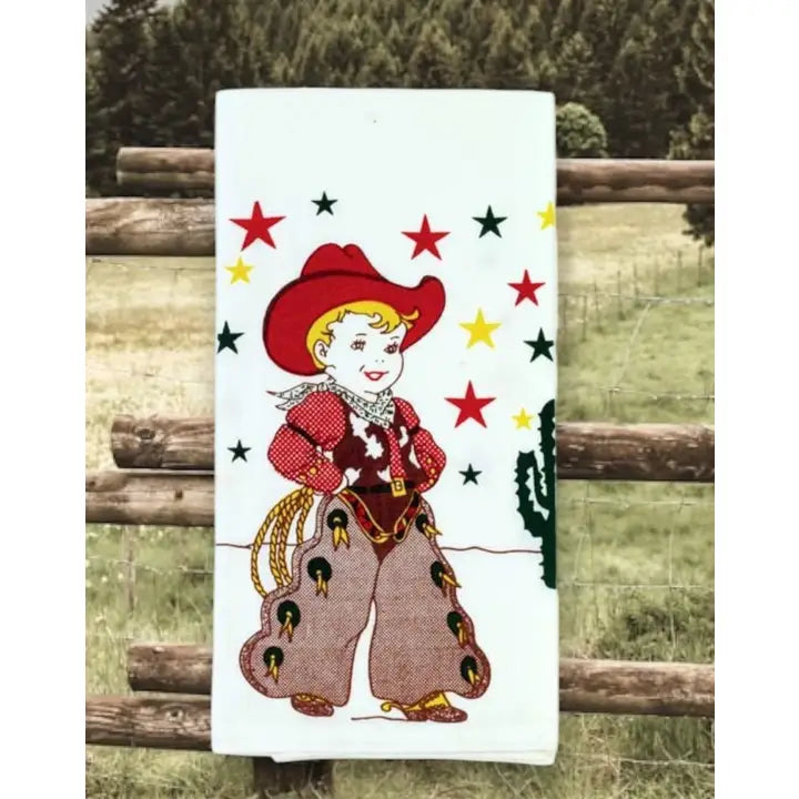 Vintage inspired cowboy kid kitchen towel
