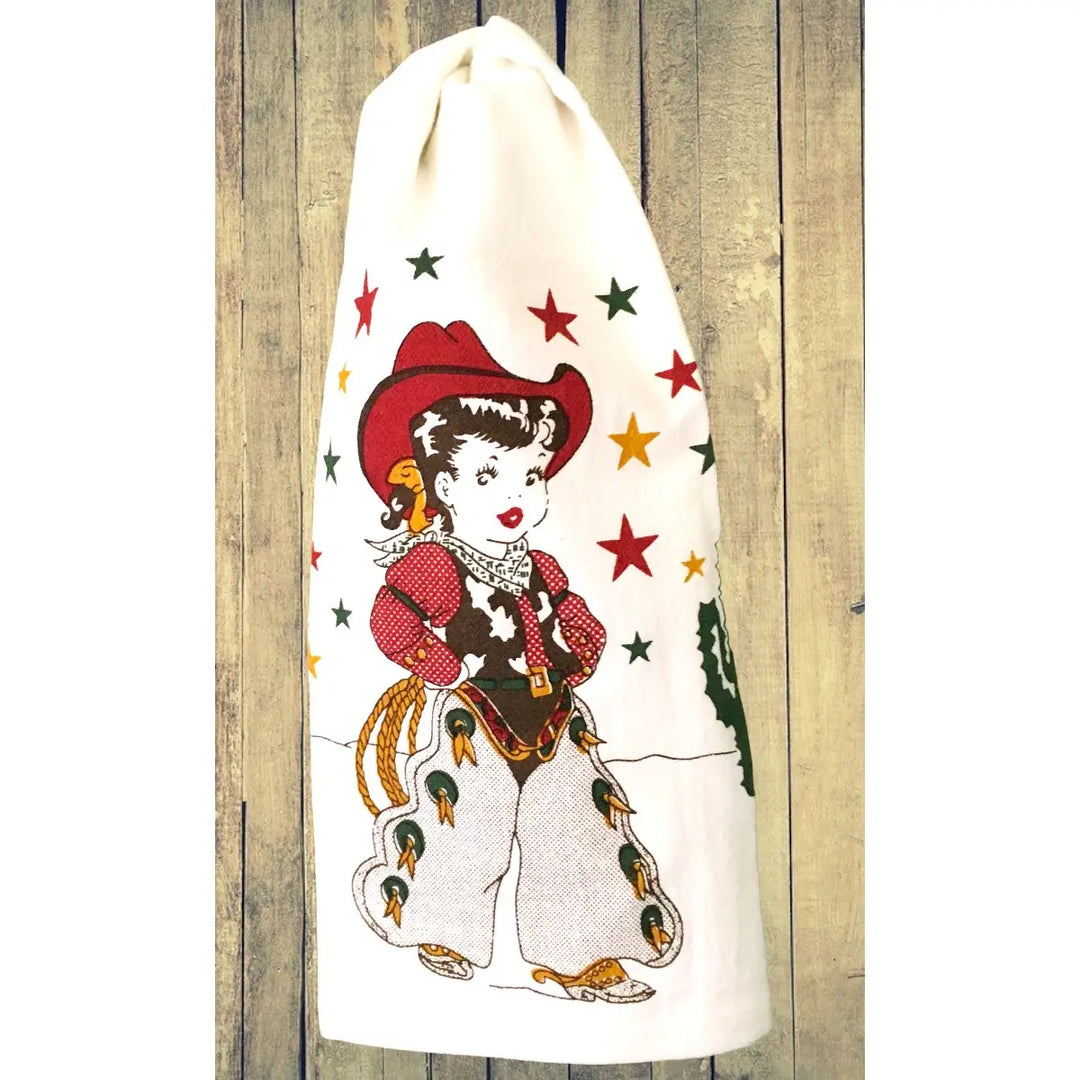 Vintage inspired cowgirl kitchen towel