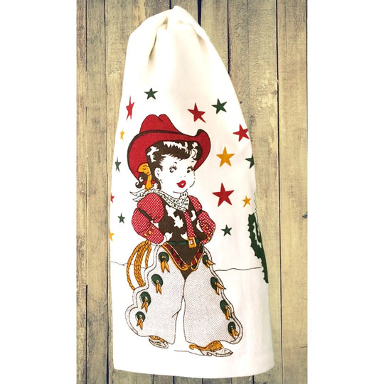Vintage inspired cowgirl kitchen towel