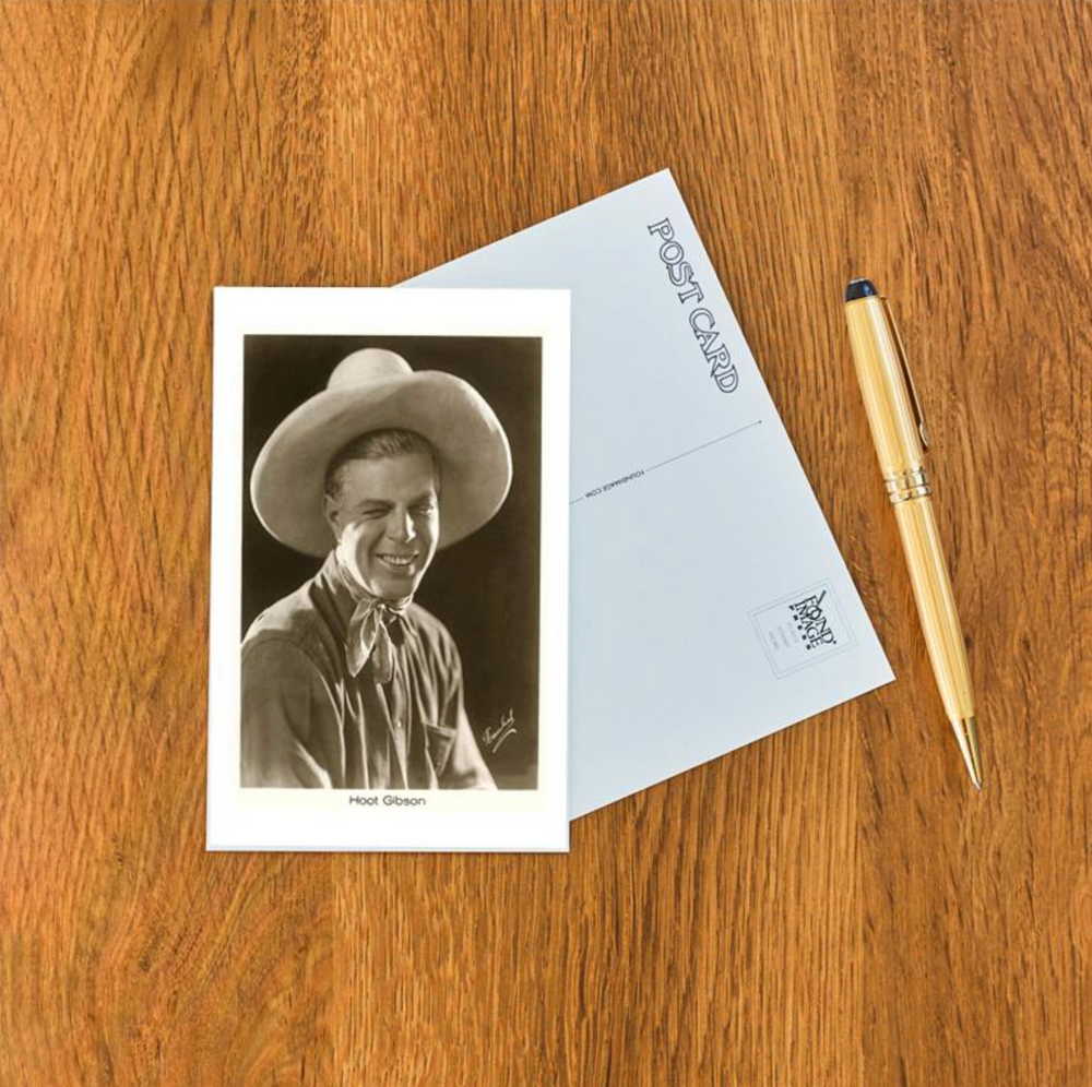 Classic postcard of Hoot Gibson winking, vintage Western movie star artwork.