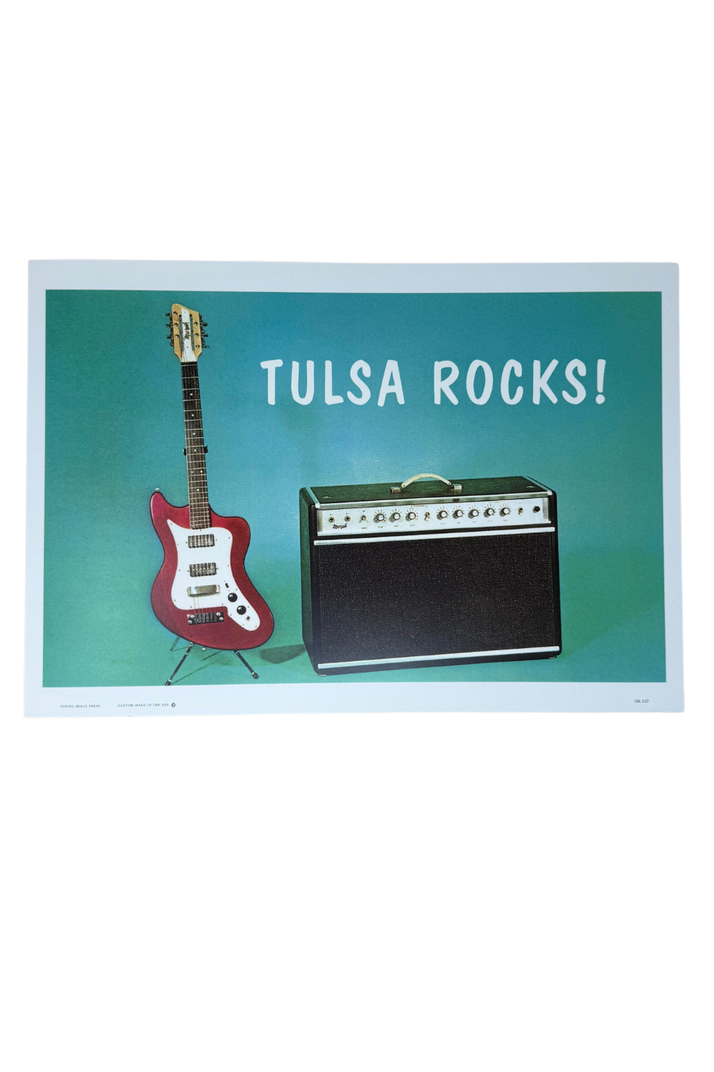 Tulsa Rocks art print with vintage guitar and amp 12.5 x 18