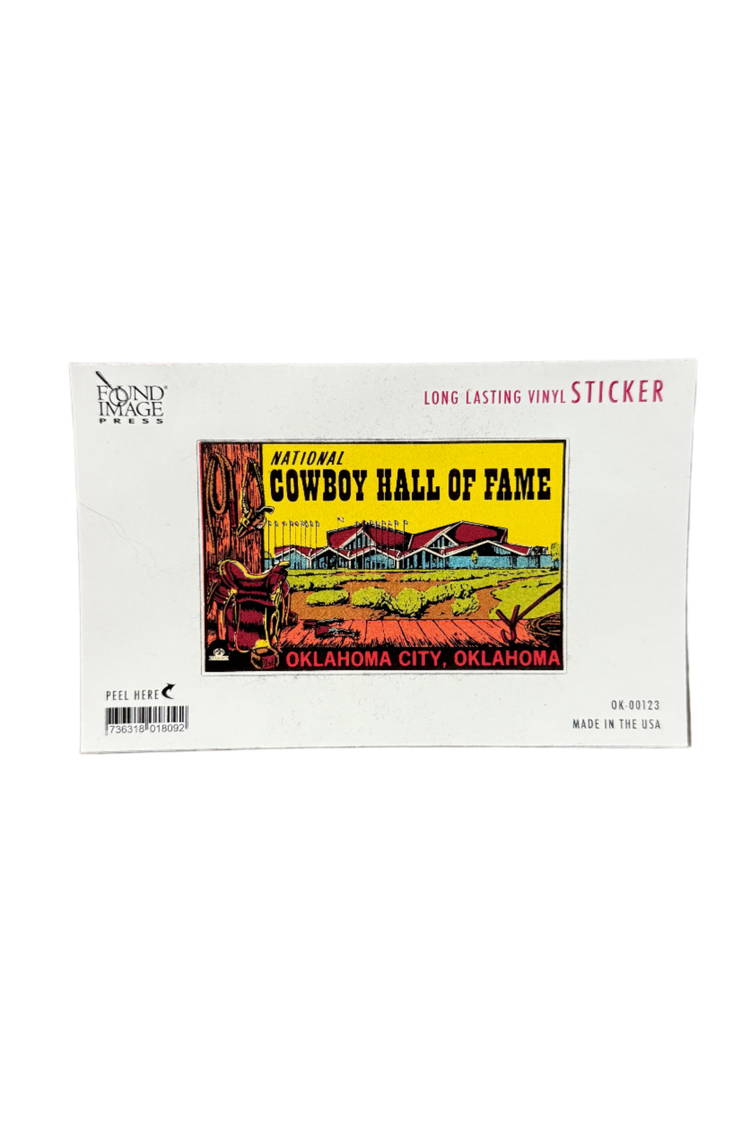 Retro vinyl sticker with cowboy and Western landscape from National Cowboy Hall of Fame