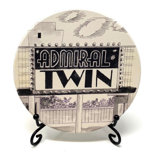 Admiral Twin sign on a keepsake coaster. Tulsa, Oklahoma souvenir