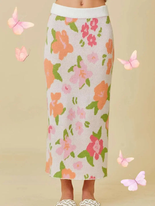 Flower Sweater Midi Skirt