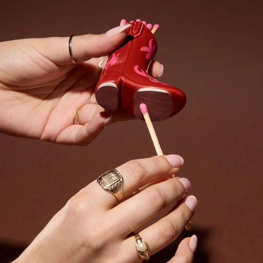 Red & Pink Flame Cowboy Boot Match Holder & Matches