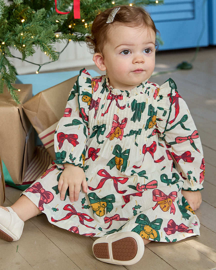 Pink Chicken Baby Girls Jaipur Dress Set- Christmas Bows and Bells Pink Chicken Baby Girls Jaipur Dress Set- Christmas Bows and Bells