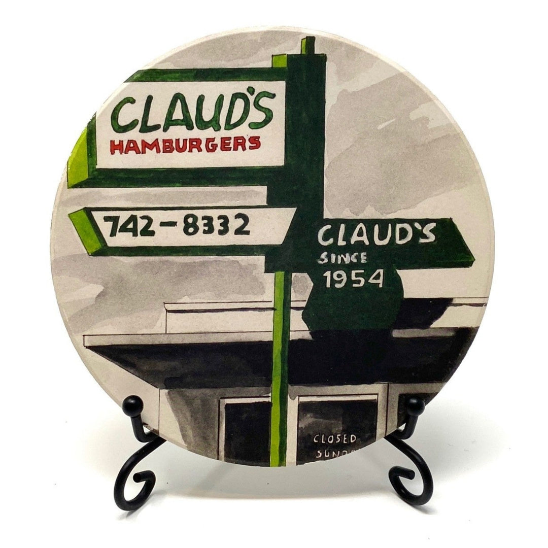 Coaster honoring Claud’s Hamburgers – retro Tulsa diner on Peoria, now closed
