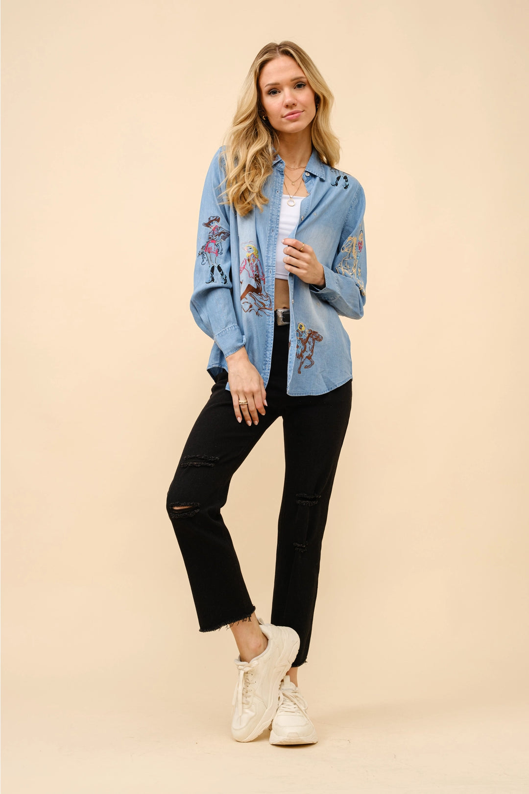 Western Motif Embroidered Shirt