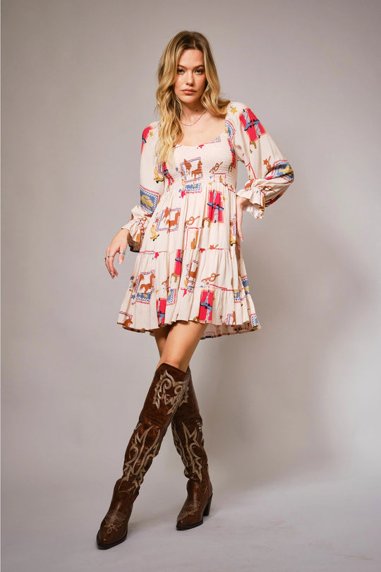 Western Smocked Mini Dress