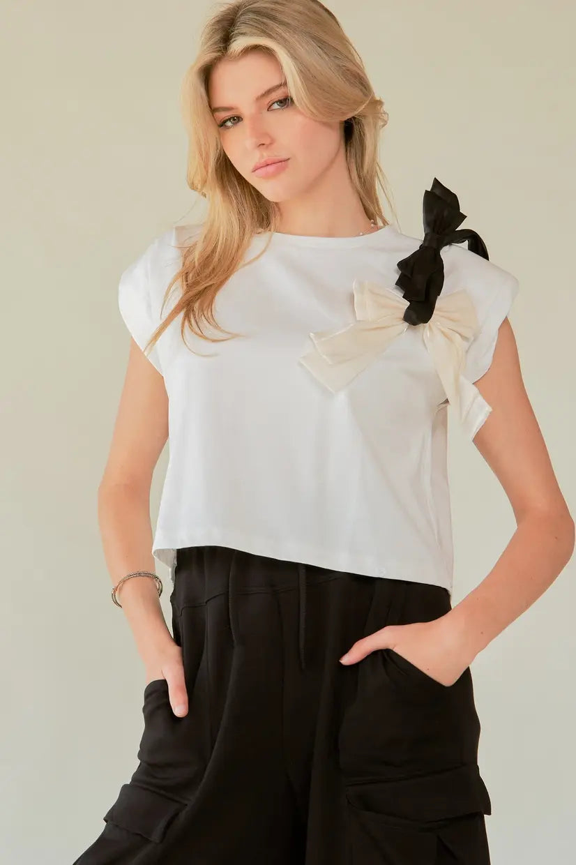 Ribbon Detailed Mock Neck Crop Top