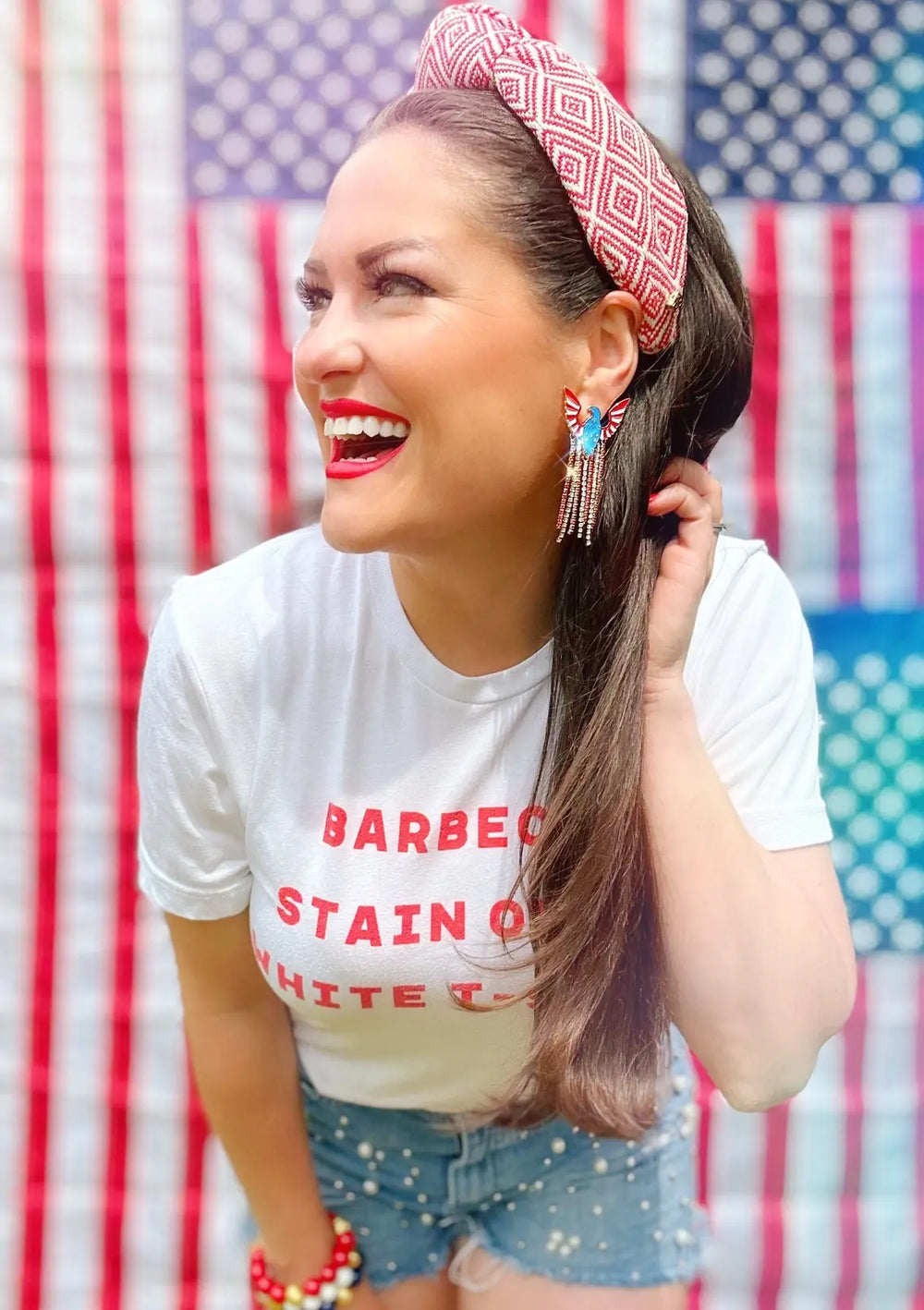 American Eagle Earrings with Rhinestone Fringe