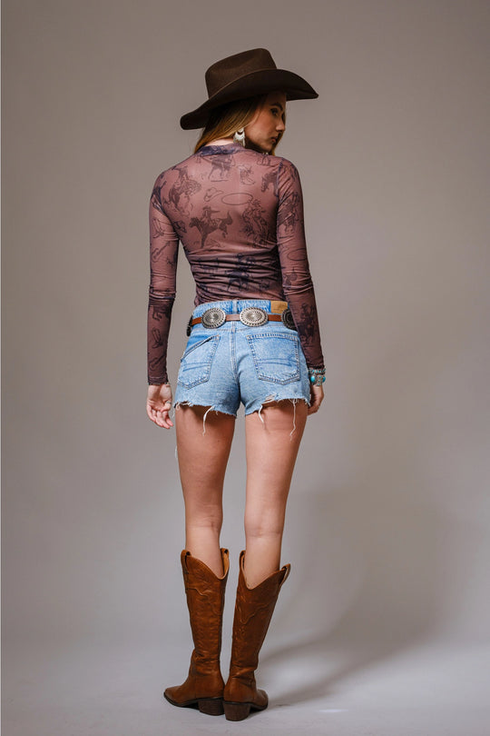 Cowgirl Print Mesh Top