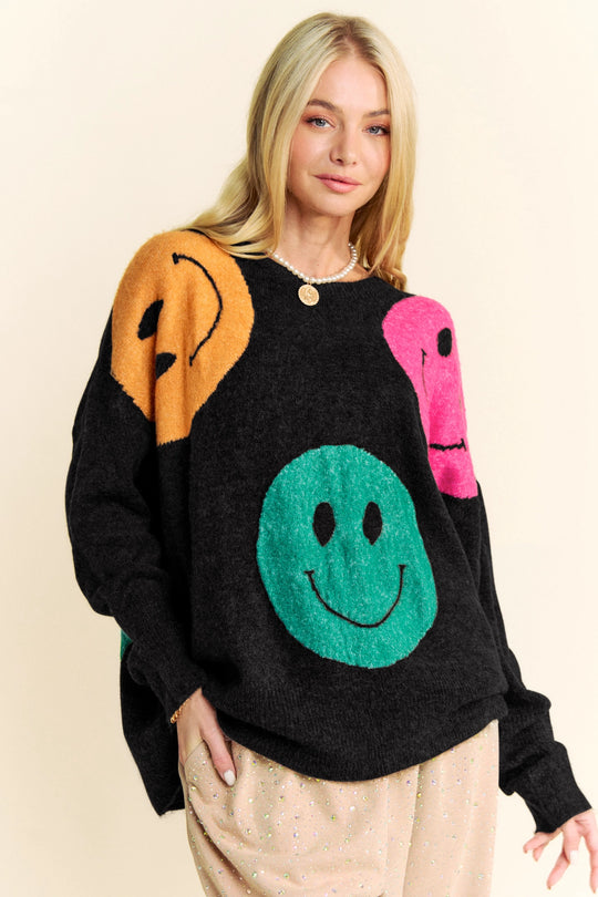 Smile Printed Loose Fit Knit Sweater