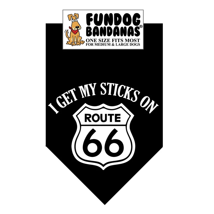 I Get My Sticks On Route 66 Dog Bandana Black