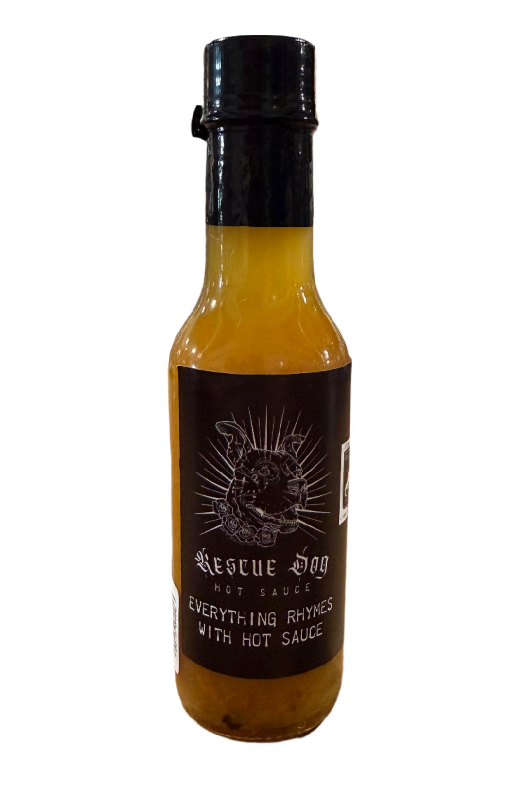 Bottle of Everything Rhymes with Hot Sauce (Mandarin) by Rescue Dog Hot Sauce, made in Oklahoma