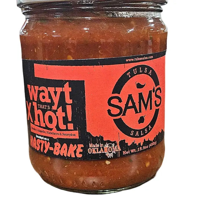Sam’s Tulsa Salsa X-Hot, bold and fiery salsa made in Oklahoma