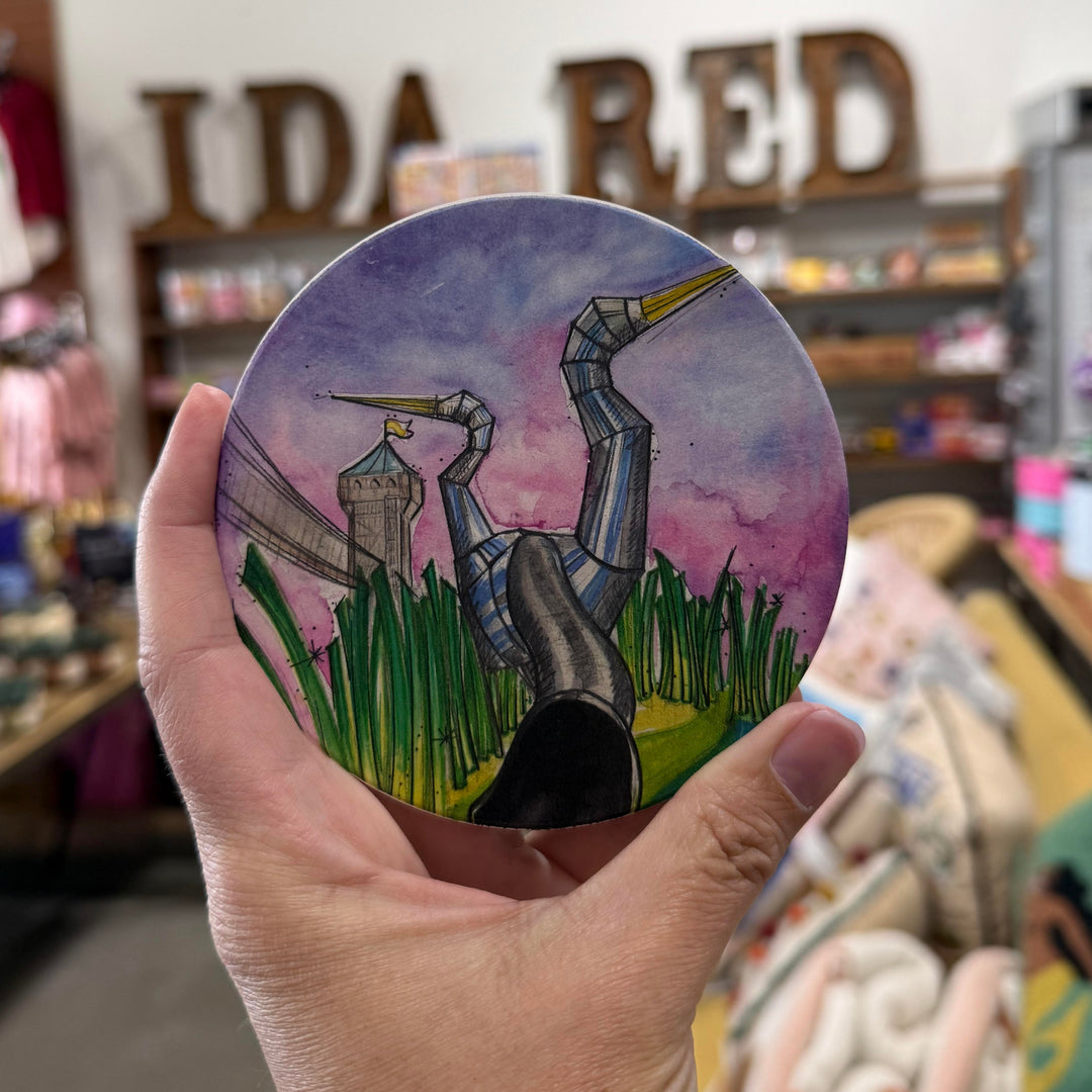 Close-up of the Gathering Place coaster showing detailed hand-drawn illustration and texture of the Waterstone surface
