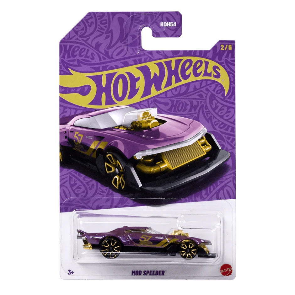 Hot Wheels Pearl & Chrome Mod Speeder die-cast car in shiny metallic finish