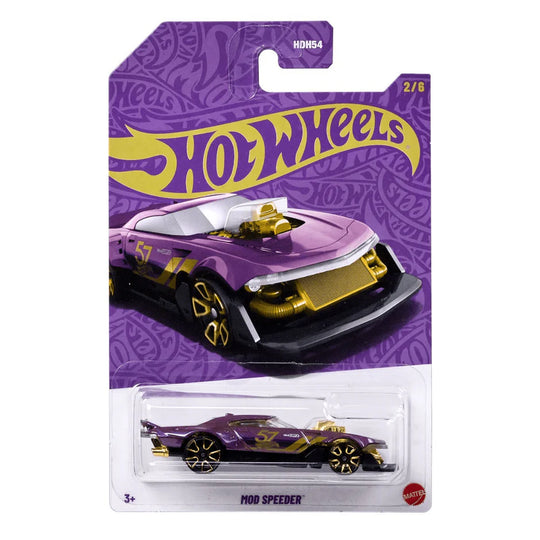 Hot Wheels Pearl & Chrome Mod Speeder die-cast car in shiny metallic finish