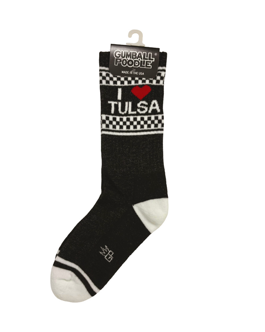 I Heart Tulsa Black Checker Socks