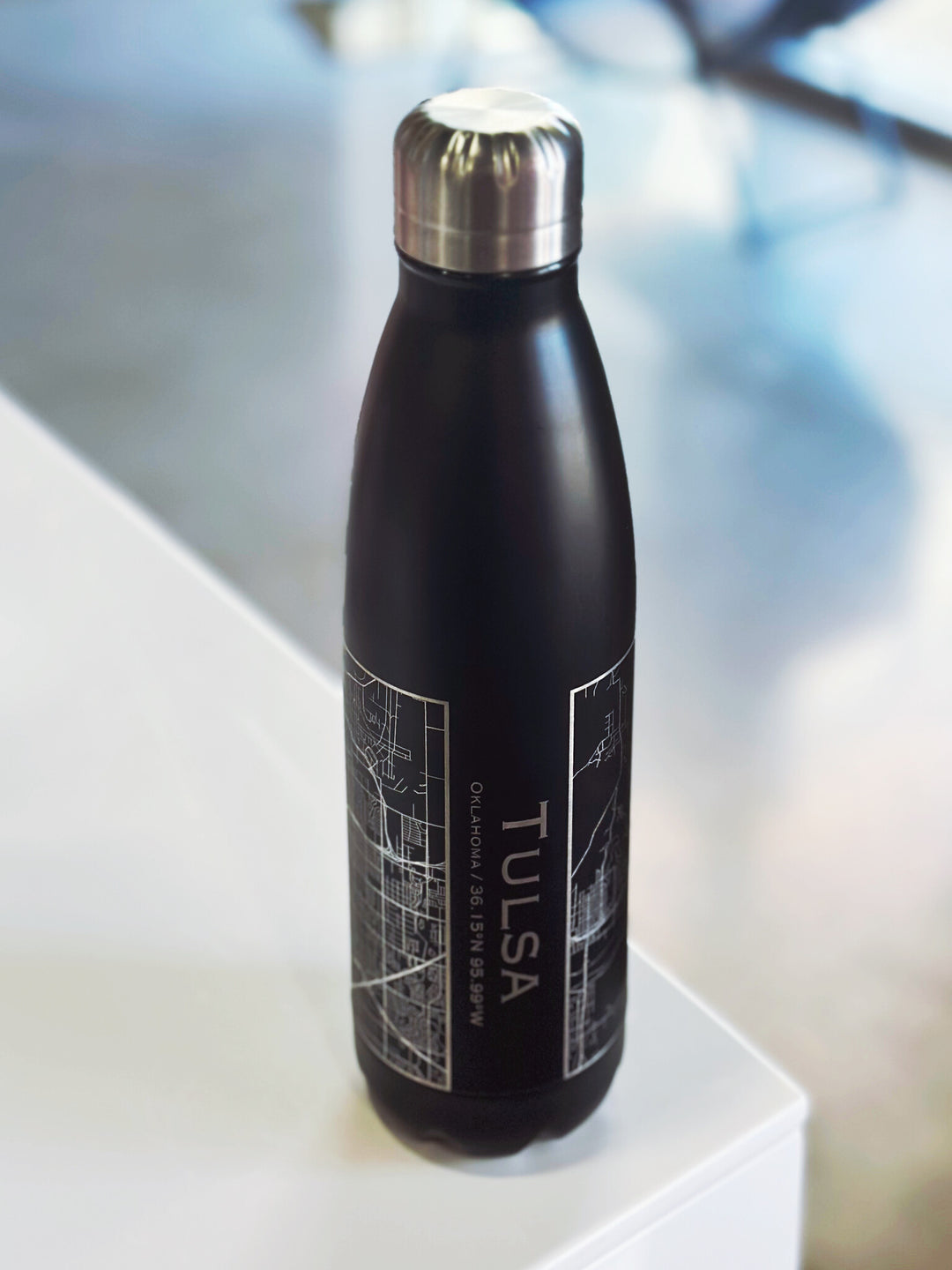 Tulsa Map Insulated Bottle In Matte Black