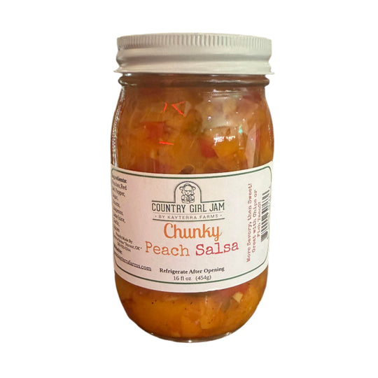 Chunky peach salsa from Kayterra Farms in Durant, Oklahoma – sweet and spicy local flavor in a jar