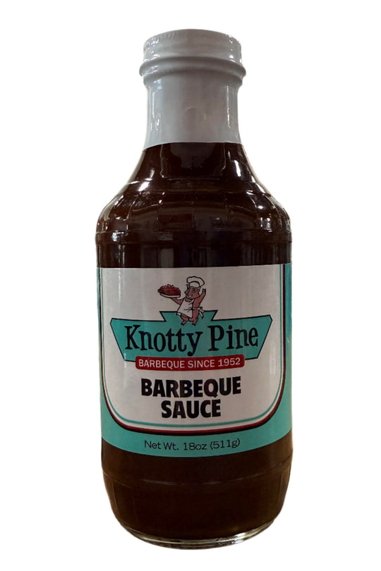 Bottle of Knotty Pine Barbeque Sauce, a classic Oklahoma-made BBQ condiment