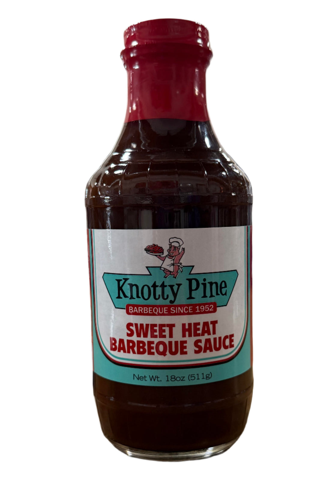 Bottle of Knotty Pine Sweet Heat Barbeque Sauce made in Tulsa, Oklahoma