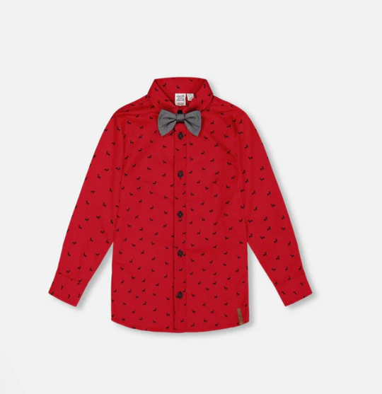 Kid's Holiday Button Down With Bow Tie