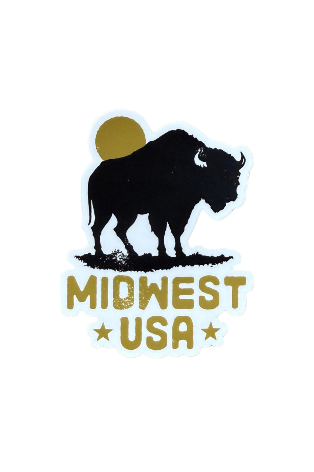 4-inch vinyl sticker with bison silhouette and “Midwest USA” text