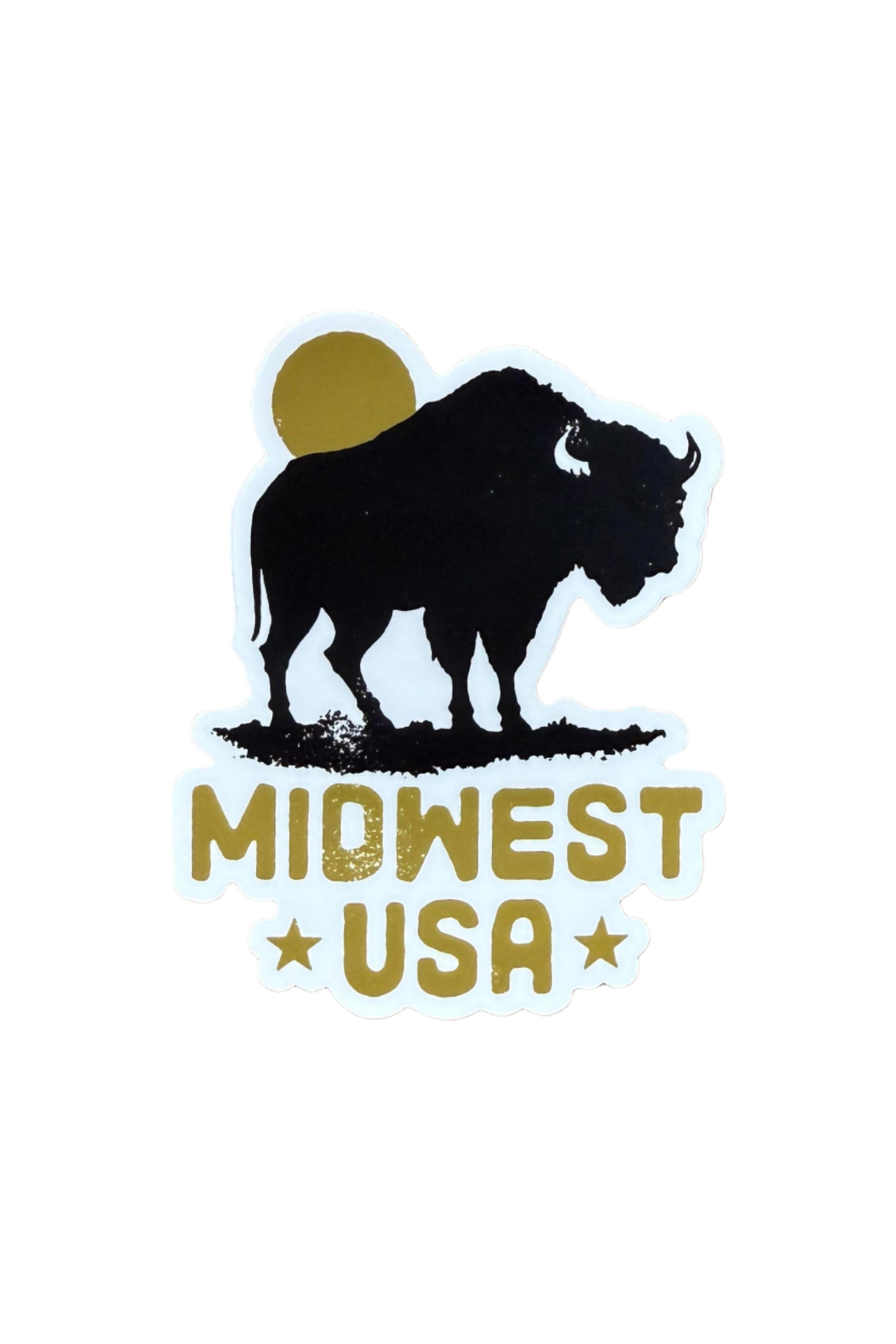 4-inch vinyl sticker with bison silhouette and “Midwest USA” text