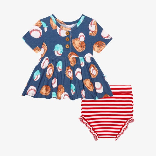 Homer - Short Sleeve Henley Peplum Top & Bloomer Set