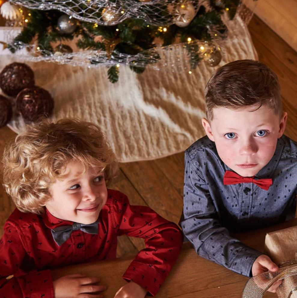 Kid's Holiday Button Down With Bow Tie