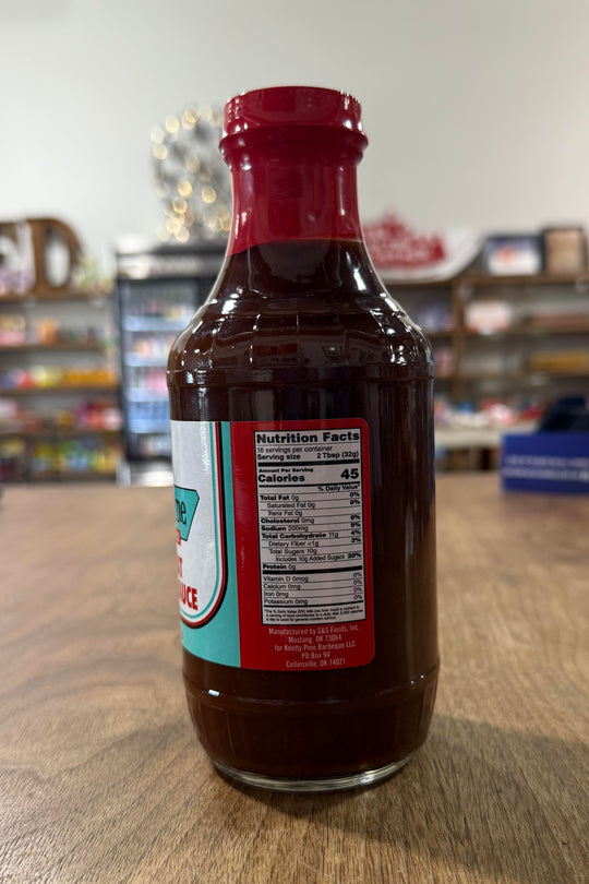 Oklahoma-made Knotty Pine Sweet Heat BBQ Sauce, perfect for grilling or gifting