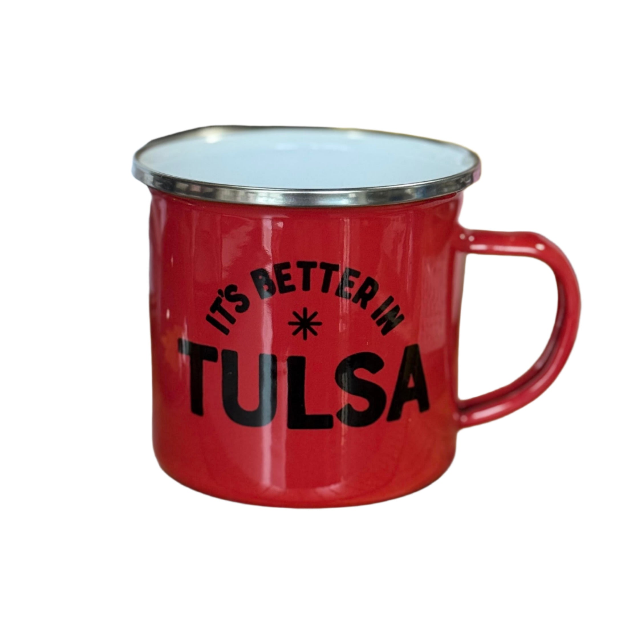 Durable Oklahoma gift mug with 'It's Better in Tulsa' slogan in white lettering