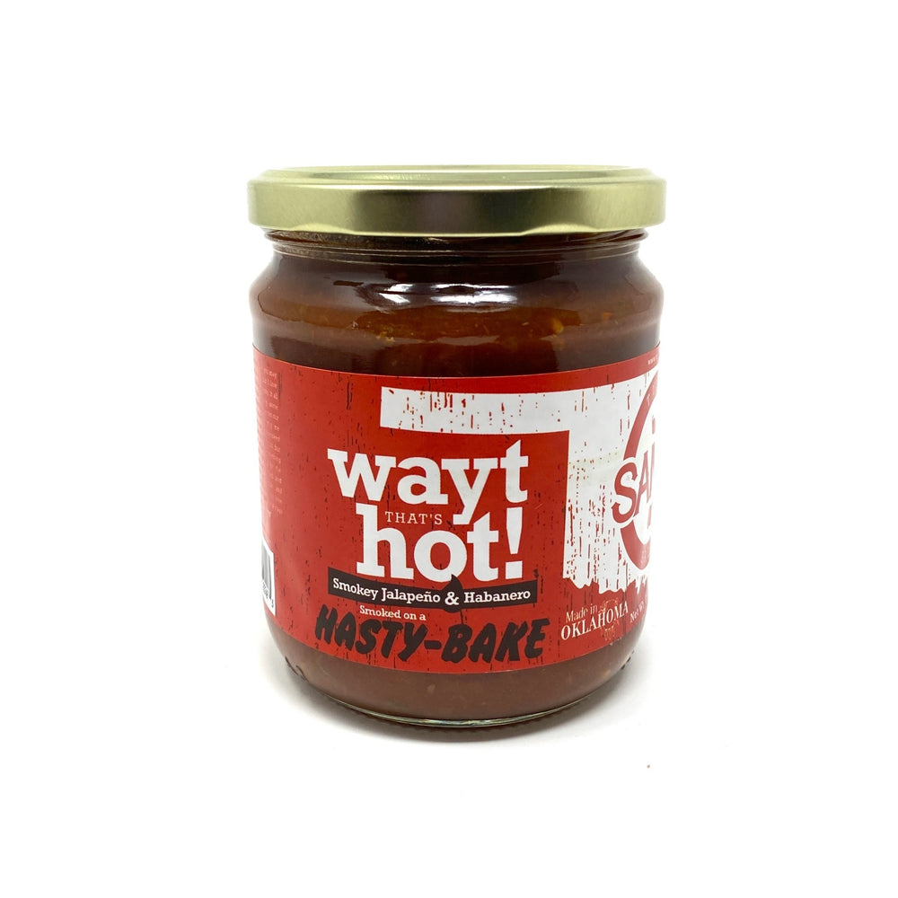 Sam’s Tulsa Salsa Hot, fiery salsa dip from Oklahoma in a 16oz ja