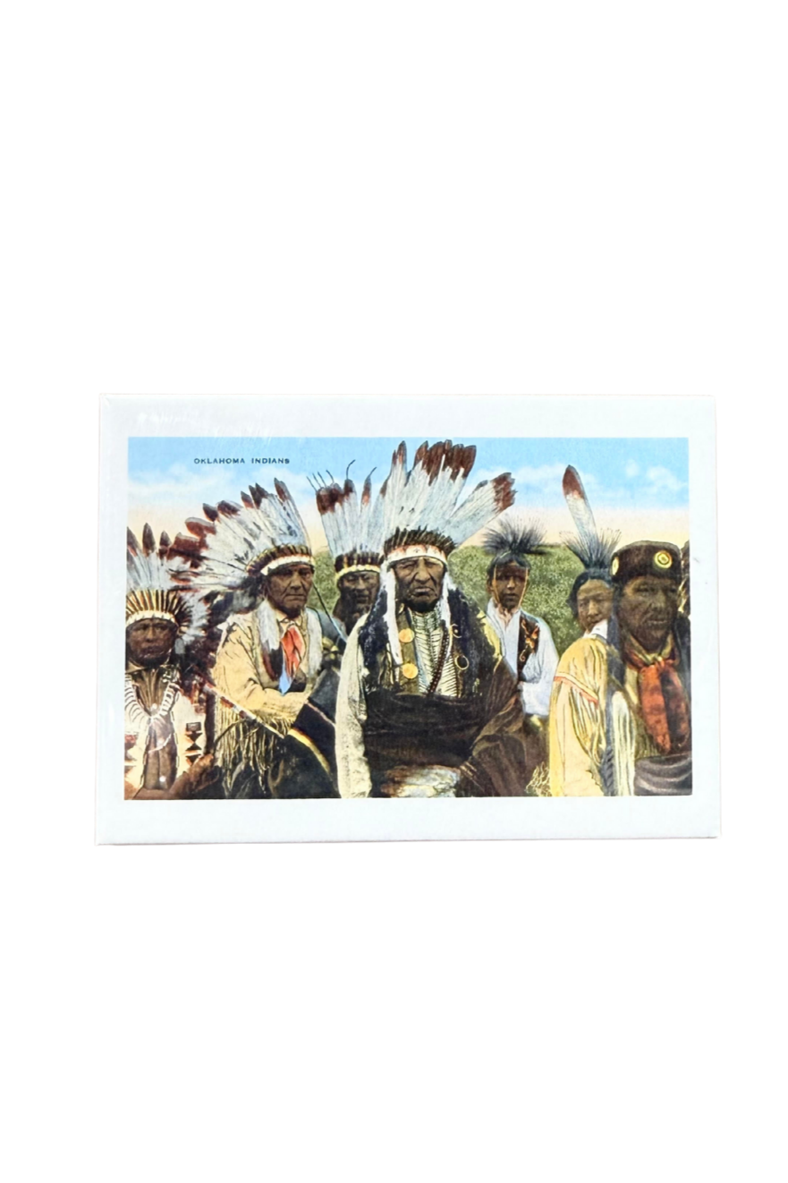 Oklahoma Indians magnet with vintage postcard artwork of Native American leaders in traditional regalia