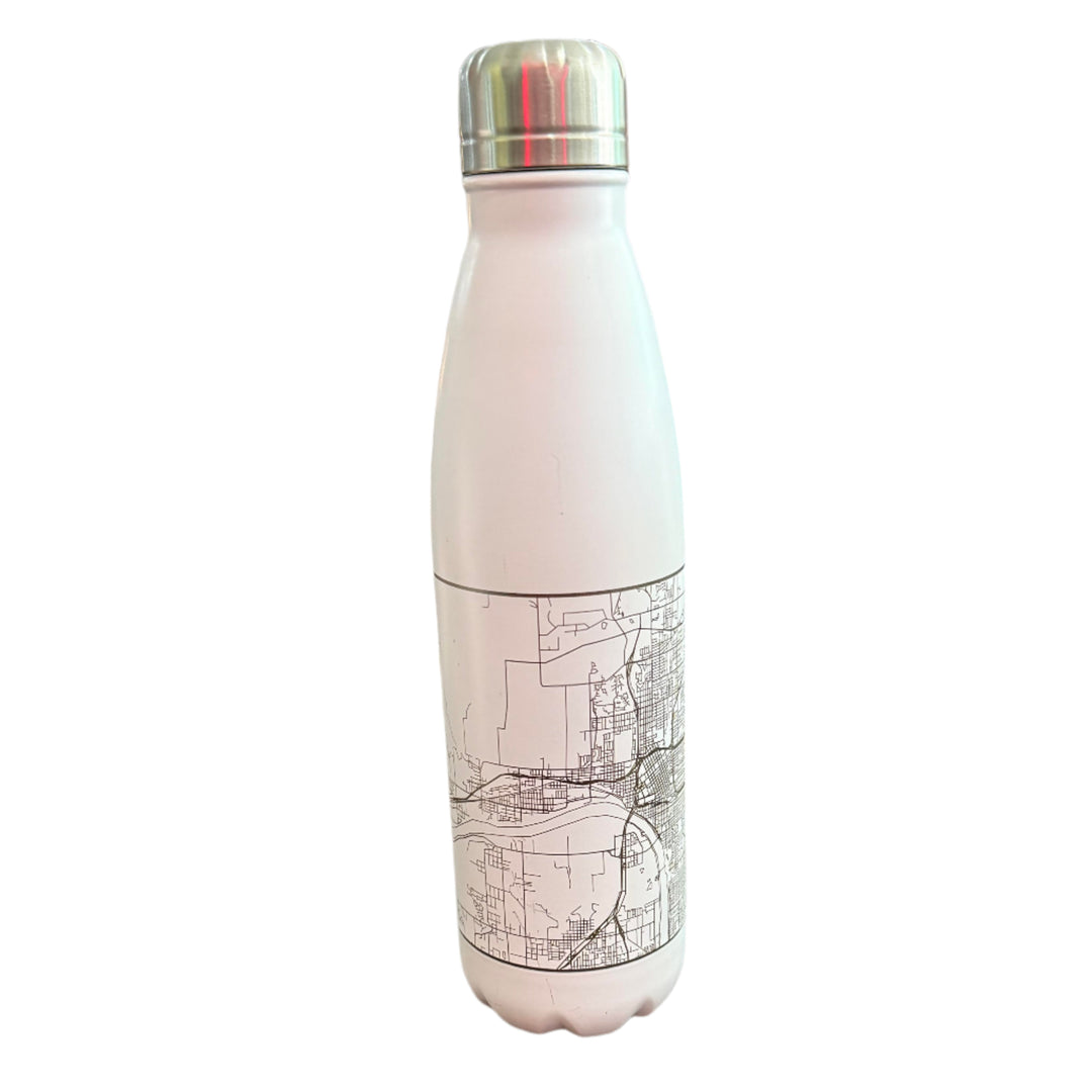 Stainless steel water bottle with Tulsa map engraving and coordinates – sleek Oklahoma souvenir