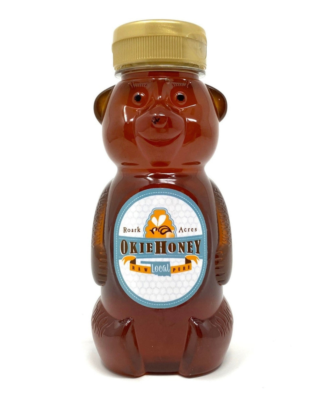 Roark Acres Okie Honey, local Oklahoma wildflower honey in 12oz bear bottle