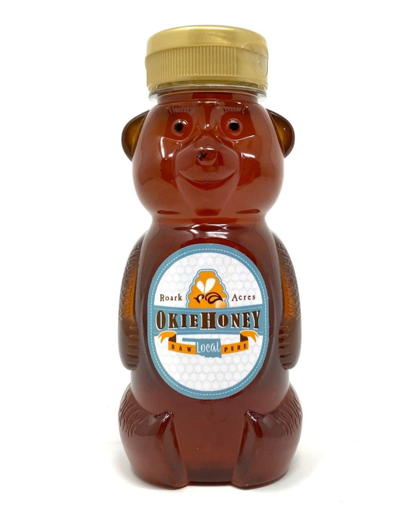 Roark Acres Okie Honey, local Oklahoma wildflower honey in 12oz bear bottle