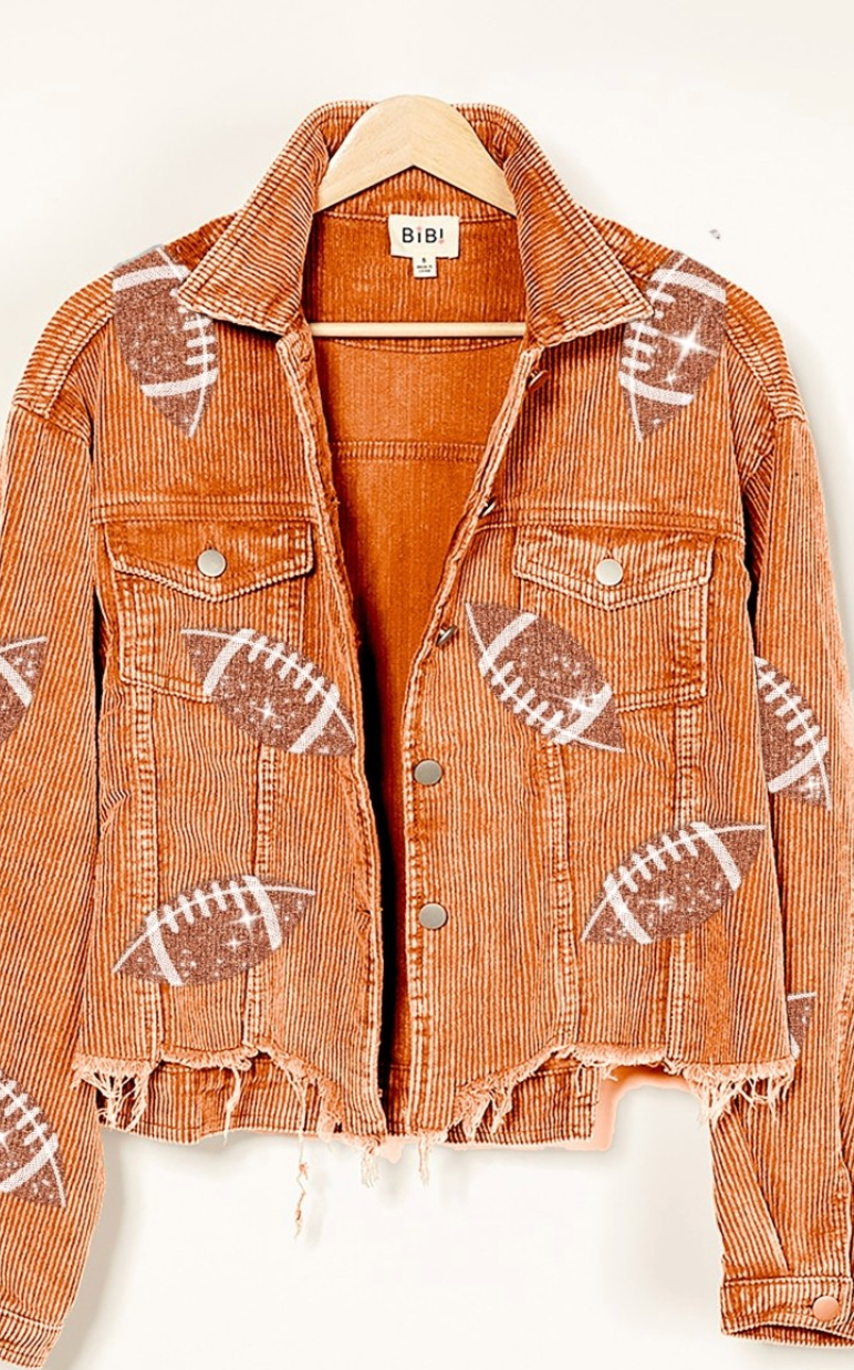 Football Sequin Embroidery Corduroy Jacket