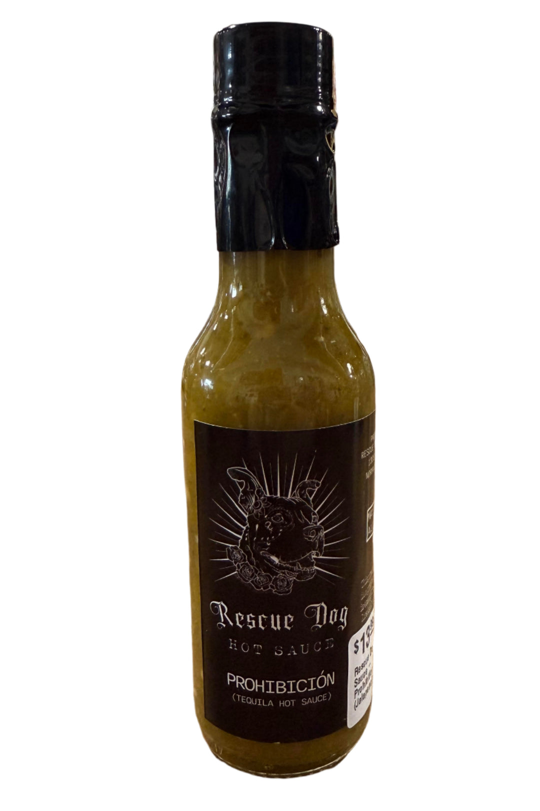Bottle of Prohibition Jalapeño Hot Sauce by Rescue Dog Hot Sauce, made in Oklahoma