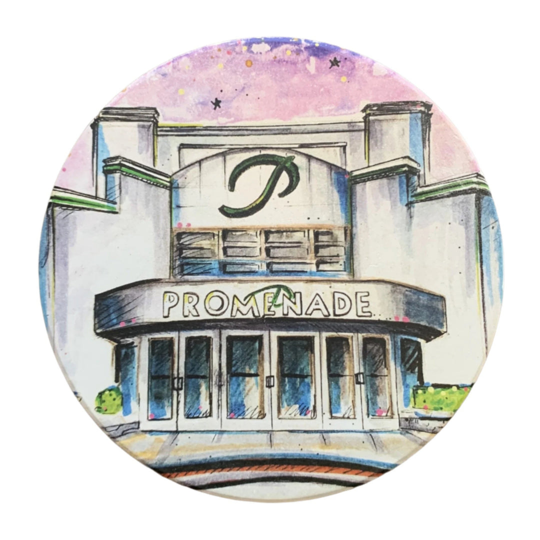 Coaster featuring Tulsa’s Promenade Mall with retro design honoring a once-iconic shopping destination