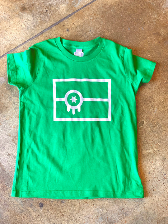 Youth Tulsa Flag Outline Kelly Green Tshirt