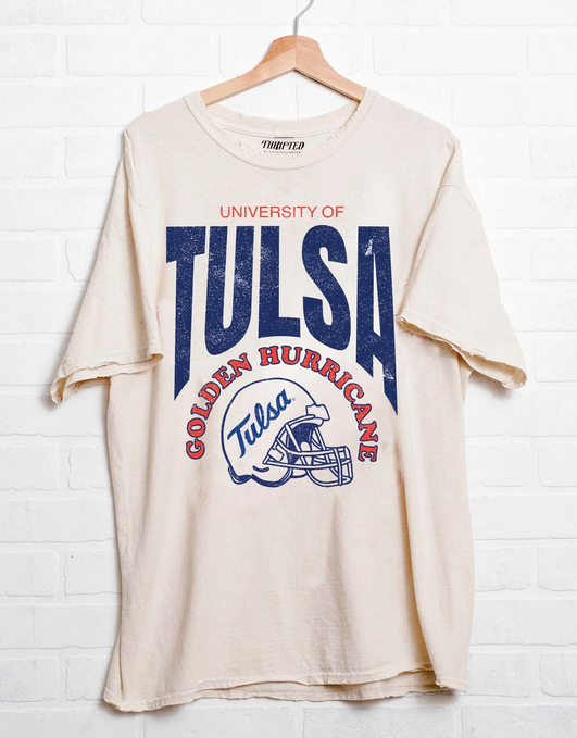 University Of Tulsa TU Est. Helmet Off White Thrifted Tshirt