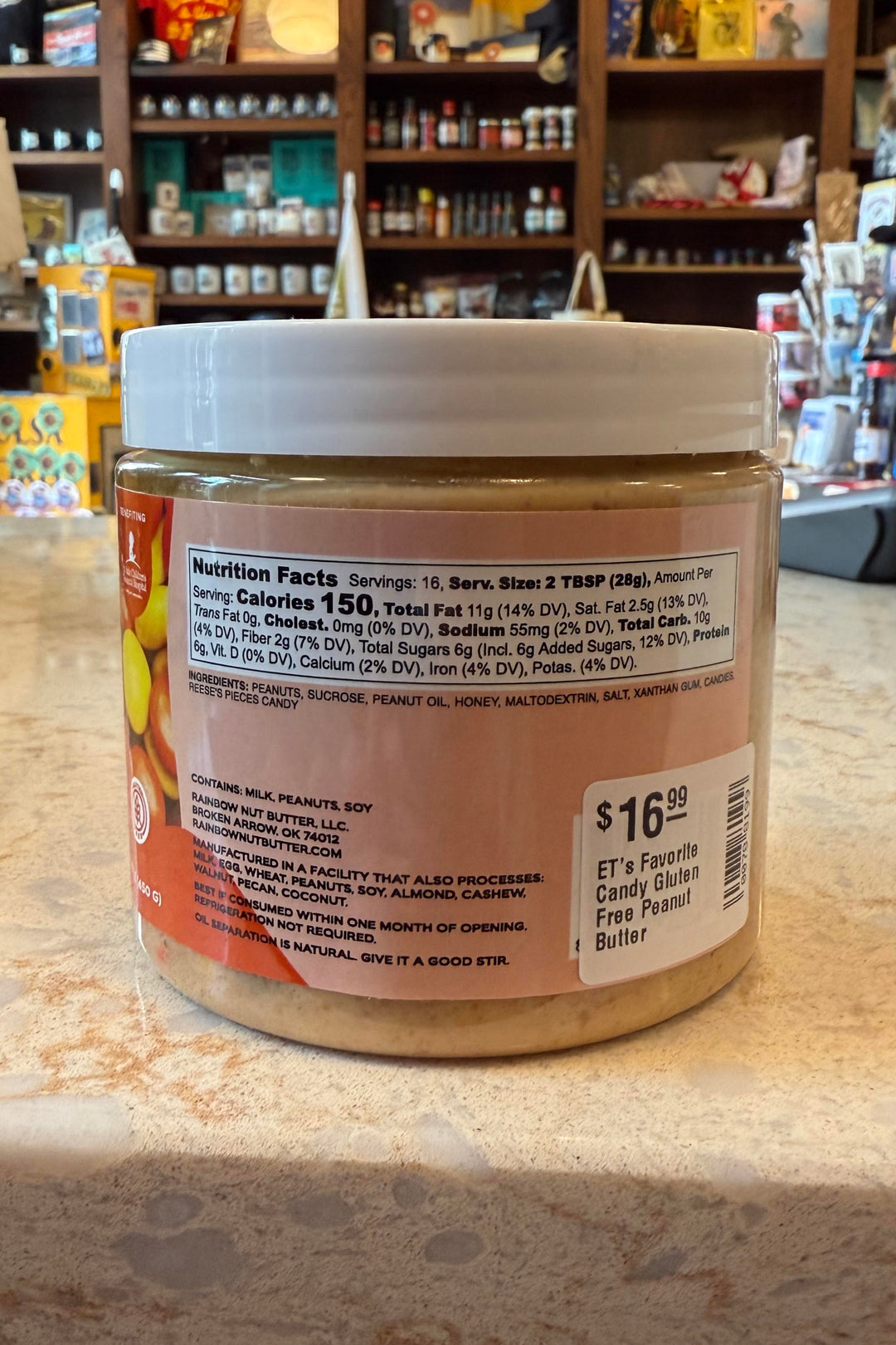 Oklahoma-made Rainbow Nut Butter with peanut butter and candy-coated chocolate pieces