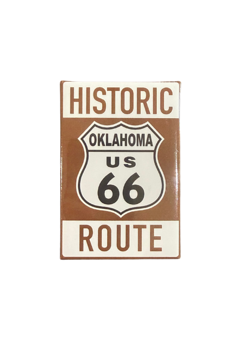 Replica Route 66 highway sign magnet in brown vintage road sign style