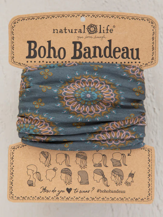 Natural Life Full Boho Bandeau Headband Sage Gold Medallion Pattern