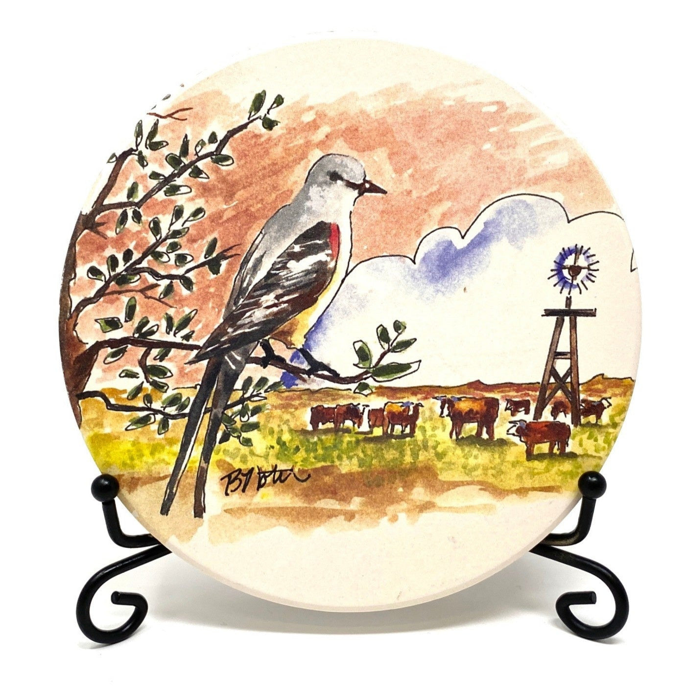 Coaster featuring the Scissortail Flycatcher, Oklahoma’s state bird, in mid-flight with long tail feathers